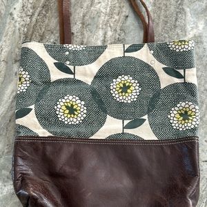 11.5 x 12.5 handmade canvas and leather tote